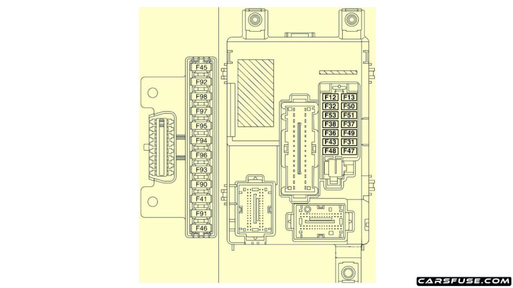 Fiat Doblò II 263 - skrzynka bezpieczników w kabinie Fiat Doblò II 263 2010-2014 - schemat panelu bezpieczników w desce rozdzielczej