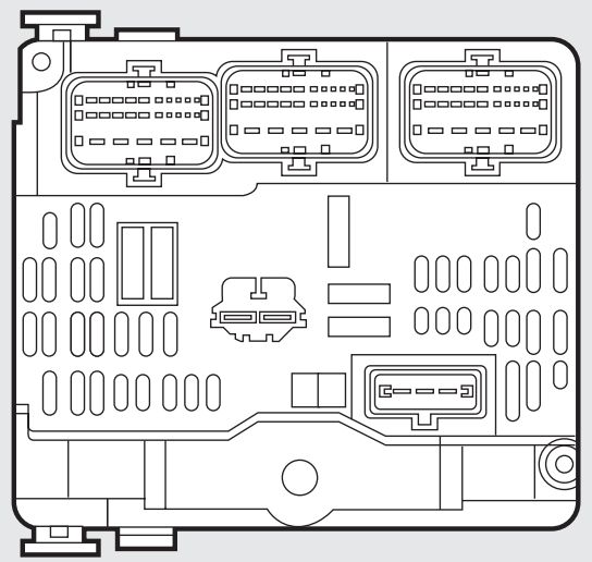 Fiat Scudo II - schemat skrzynki w komorze silnika Techniczny schemat skrzynki bezpieczników w komorze silnika Fiat Scudo II 2007-2016