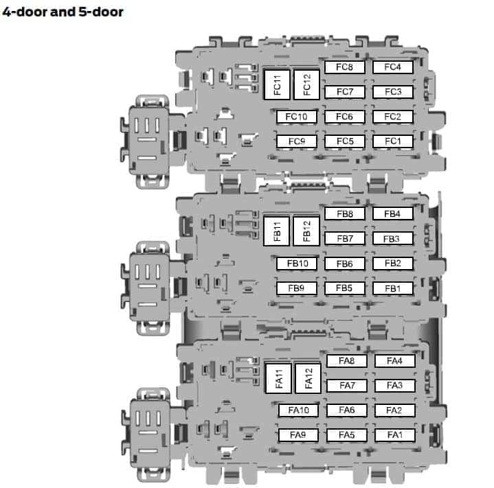 Ford Mondeo MK4 2007-2008 - schemat tylnych bezpieczników sedan i liftback Ford Mondeo MK4 2007-2008 - schemat tylnych bezpieczników sedan i liftback