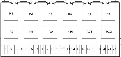 Schemat panelu CE2 Volkswagen Corrado Schemat głównego panelu CE2 z bezpiecznikami 1-22 i przekaźnikami 1-12 Volkswagen Corrado