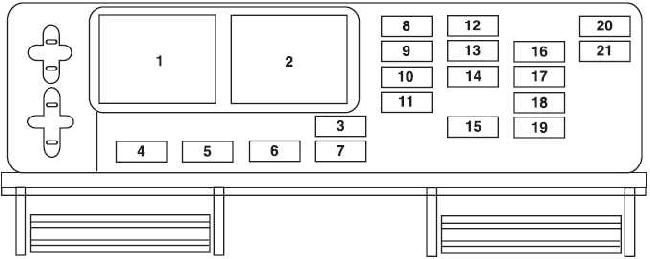 Ford Mustang 2005-2009 passenger fuse panel Ford Mustang 2005-2009 passenger-compartment fuse panel diagram