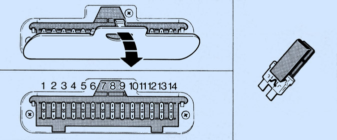 Ford Fiesta Mk2 1983-1989 - schemat bezpieczników Czytelny schemat głównej skrzynki bezpieczników Ford Fiesta Mk2 1983-1989 z pozycjami 1-14, bez znaku wodnego