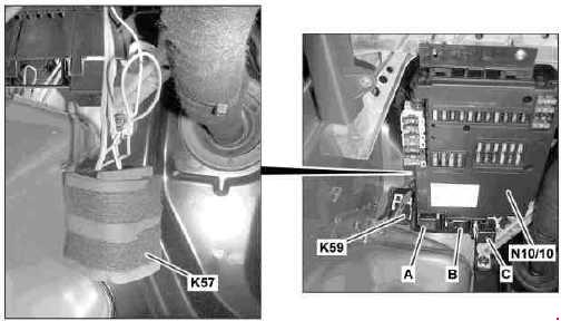 Smart Fortwo W451 - przekaźniki A, B, C, K57 i K59 Schemat przekaźników A B C K57 i K59 w Smart Fortwo W451