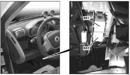 Smart Fortwo W451 - przekaźniki K61 i K62 Schemat przekaźników K61 i K62 w Smart Fortwo W451