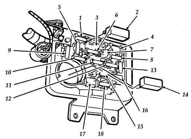 Ford Aerostar 1992-1997 - panel bezpieczników w kabinie Ford Aerostar 1992-1997 - schemat panelu bezpieczników pod deską po stronie kierowcy