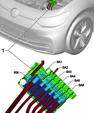 Volkswagen ID.3 E11 - schemat zabezpieczeń wysokoprądowych SA Volkswagen ID.3 E11 - schemat zabezpieczeń wysokoprądowych SA
