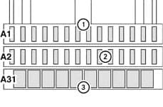 Dodatkowe bezpieczniki A1 i A2 Mercedes Atego Mercedes-Benz Atego schemat dodatkowych sekcji bezpieczników A1 i A2