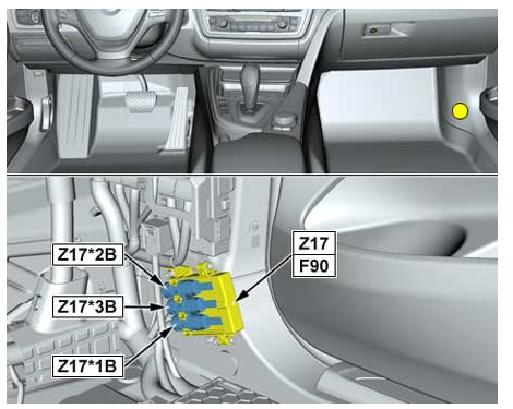 BMW X5 F15 - moduł DSC i rozdział zasilania BMW X5 F15 - dodatkowy moduł DSC pod deską rozdzielczą