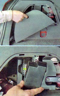 Opel Corsa D - skrzynka bezpieczników w bagażniku Opel Corsa D 2010-2014 - lokalizacja skrzynki bezpieczników w bagażniku
