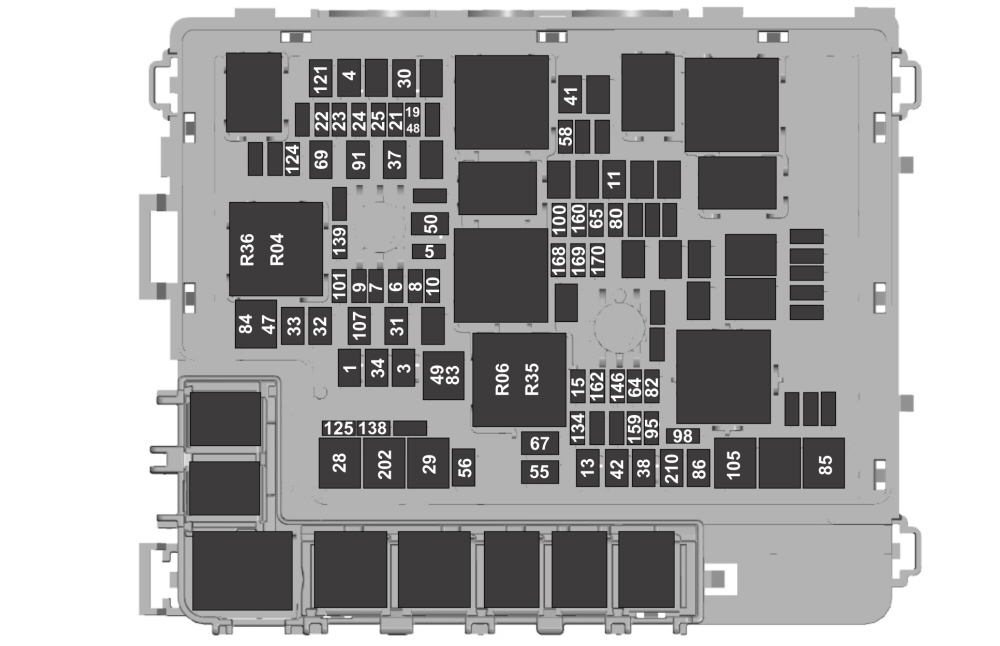 Ford F-150 2021 - skrzynka bezpieczników pod maską Ford F-150 2021 - schemat bezpieczników w skrzynce pod maską