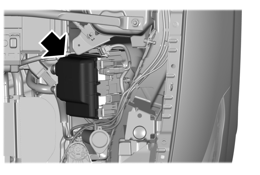 Ford Mustang Mach-E 2021 - lokalizacja skrzynki bezpieczników pod przednią pokrywą Ford Mustang Mach-E 2021 - lokalizacja głównej skrzynki bezpieczników pod przednią pokrywą