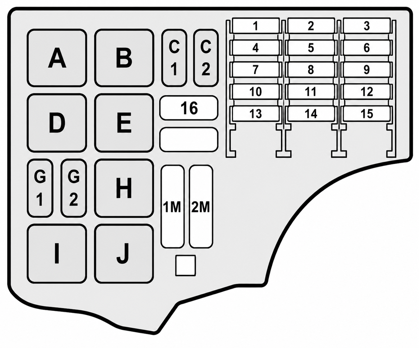 Saab 9-3 1998-2002 - numeracja bezpieczników i przekaźników w komorze silnika