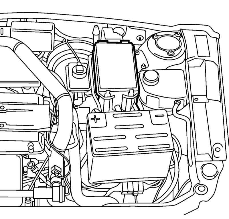 Saab 9-5 2009 - rysunek lokalizacji bloku MAXI przy akumulatorze