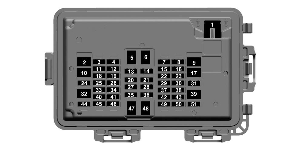 Ford F-350 2023 - panel bezpieczników w kabinie Fabryczny schemat panelu bezpieczników w kabinie Ford F-350 Super Duty 2023