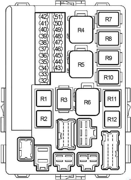 Nissan Altima L31 2002 - IPDM E/R Nissan Altima L31 2002 - techniczny schemat IPDM w komorze silnika