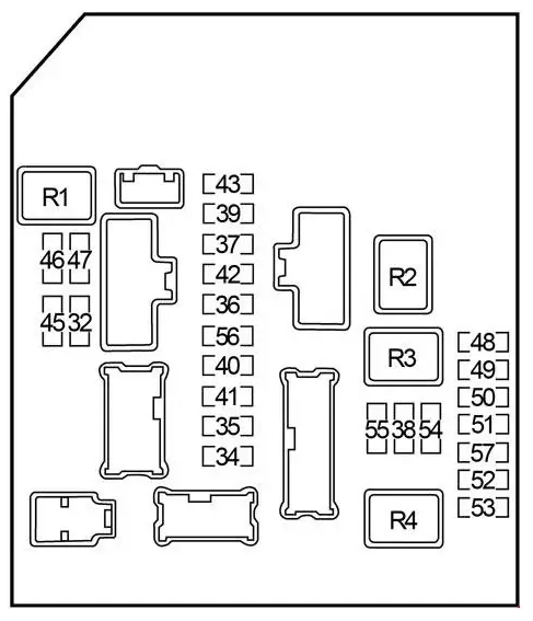 Nissan Frontier D40 2010-2014 - techniczny schemat skrzynki bezpieczników w komorze silnika