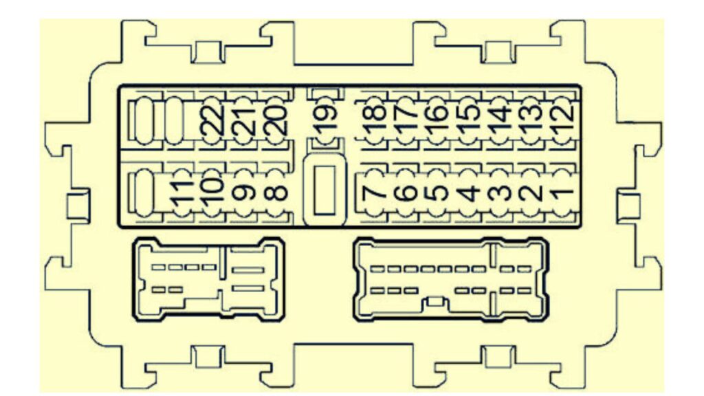 Nissan Murano Z50 2003-2007 - schemat panelu bezpieczników w kabinie Nissan Murano Z50 2003-2007 - techniczny schemat bezpieczników w kabinie